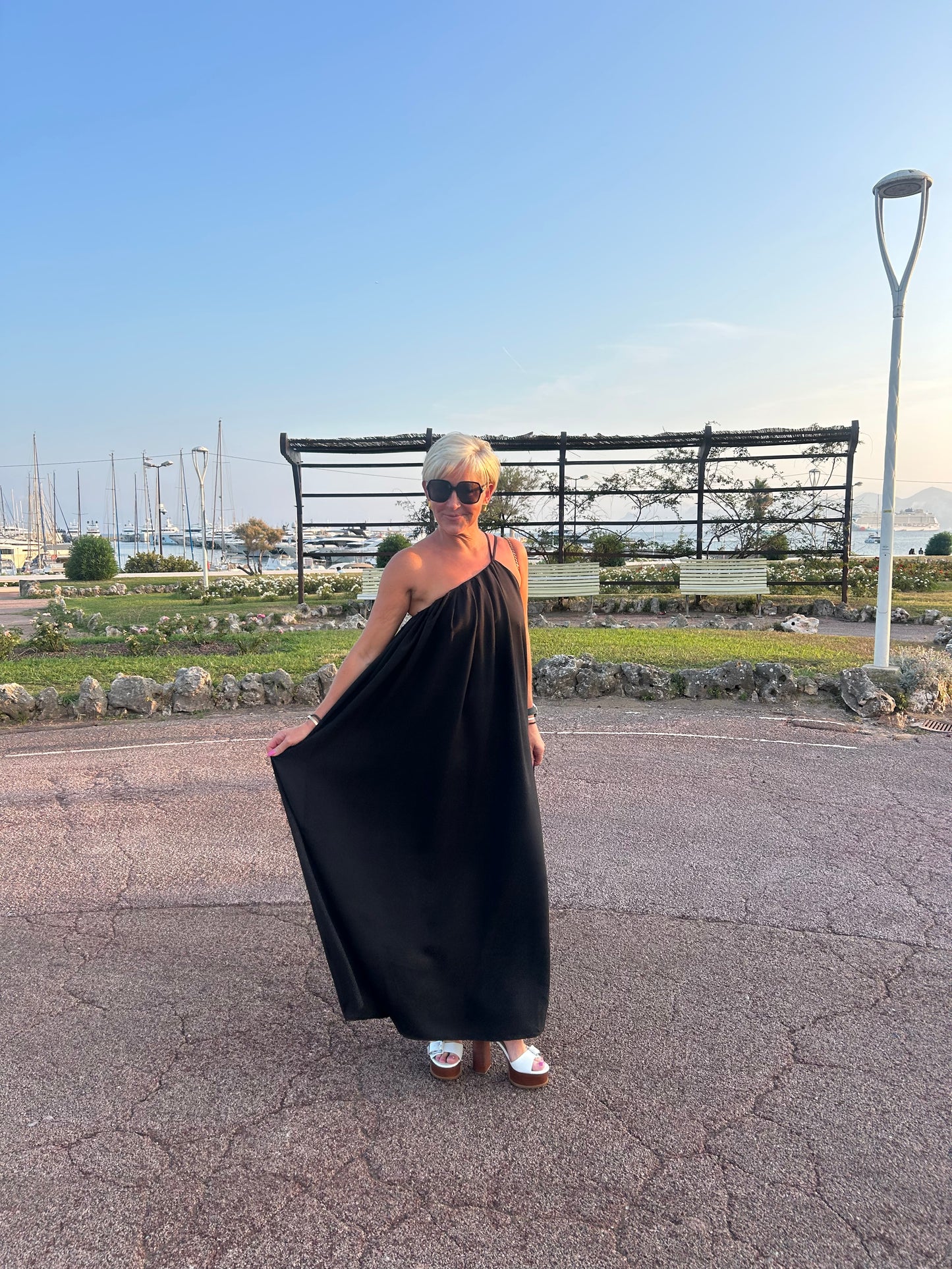 Asymmetrical Black Maxi Dress