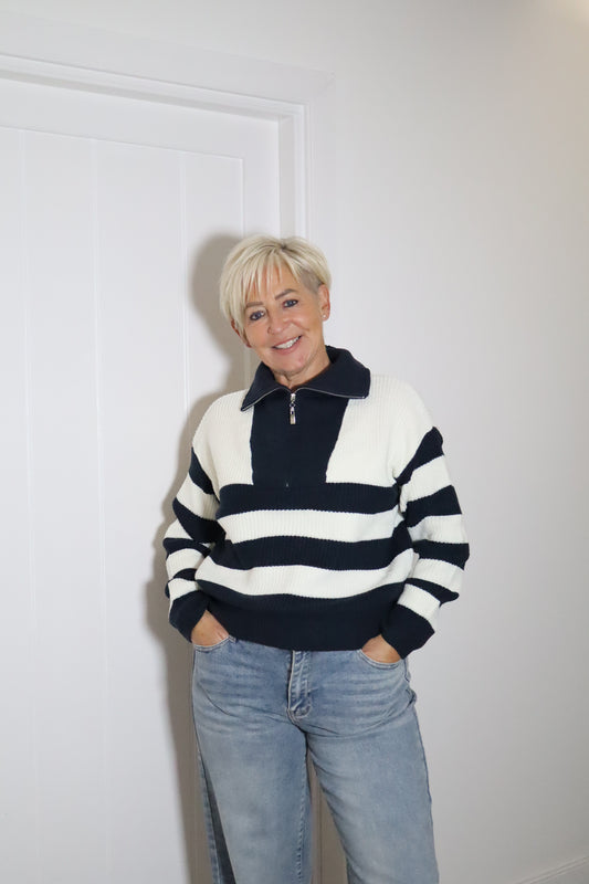 Long Sleeve Stripe Half Zip