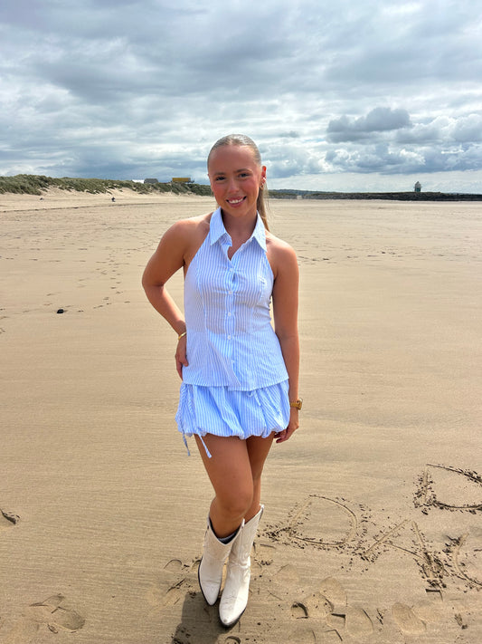 Sleeveless Stripe Bubble Skirt