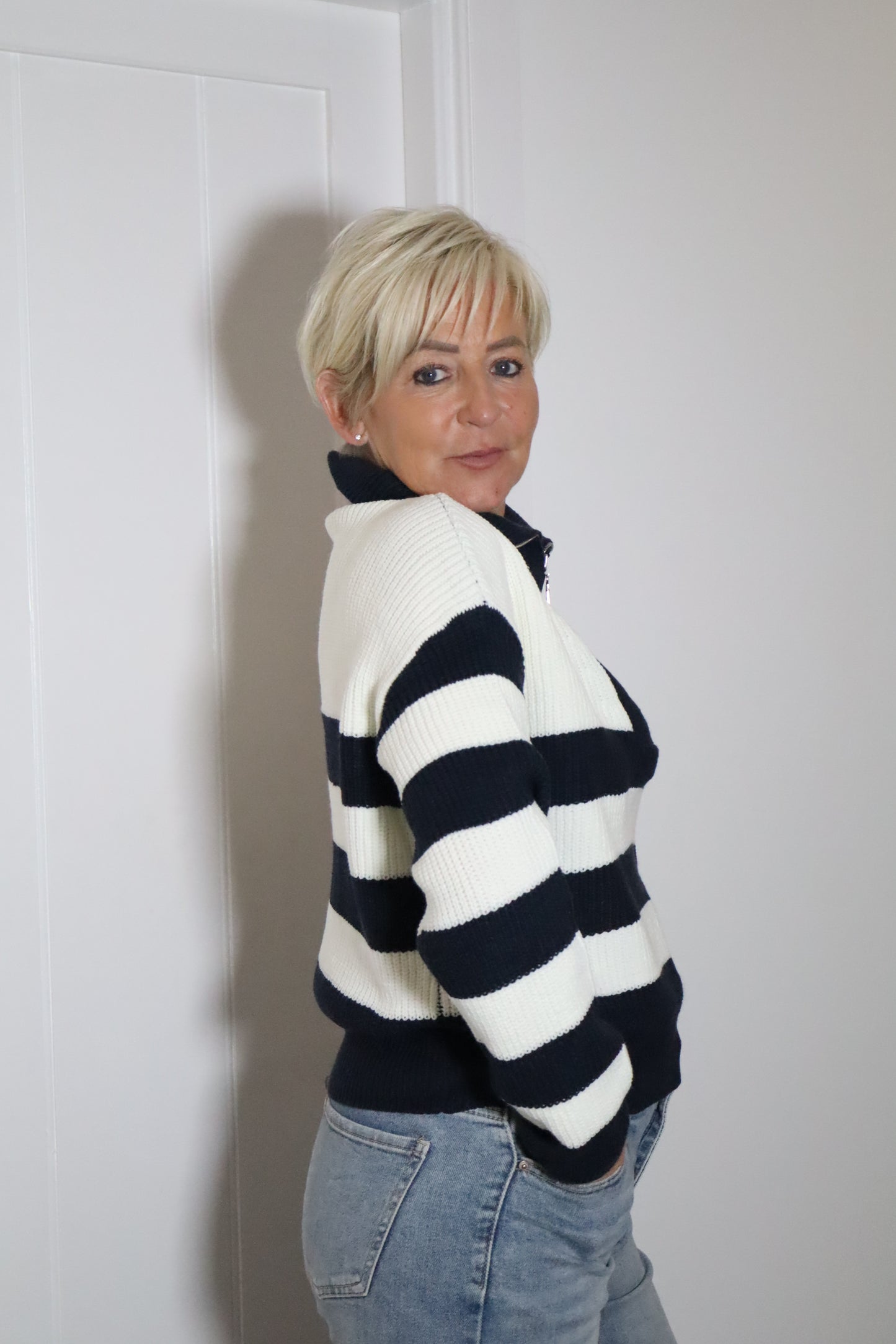 Long Sleeve Stripe Half Zip