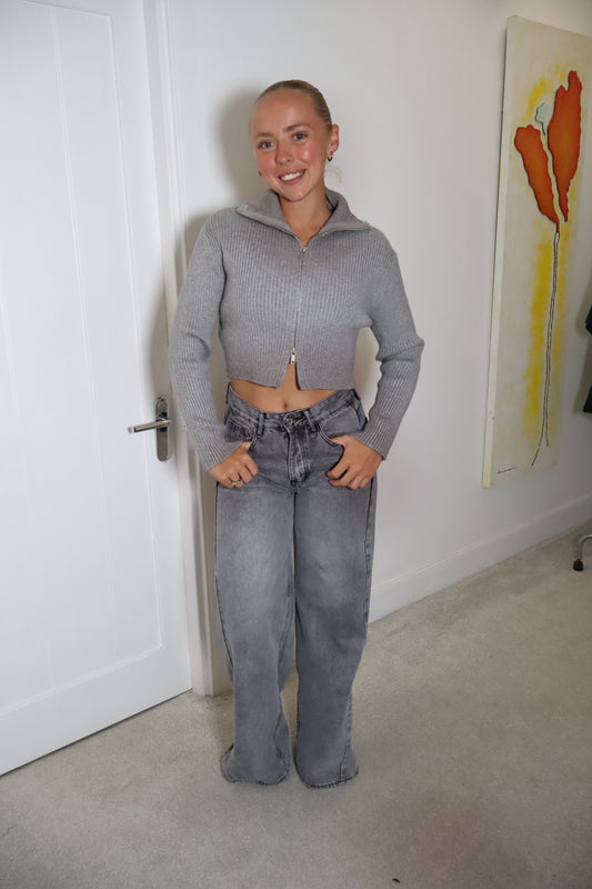 Grey Wide Leg Jeans
