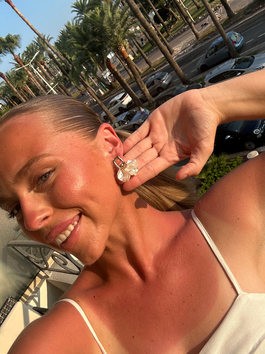 3D pearl floral drop earrings