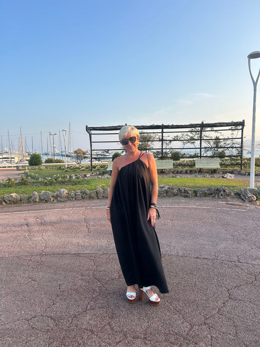 Asymmetrical Black Maxi Dress