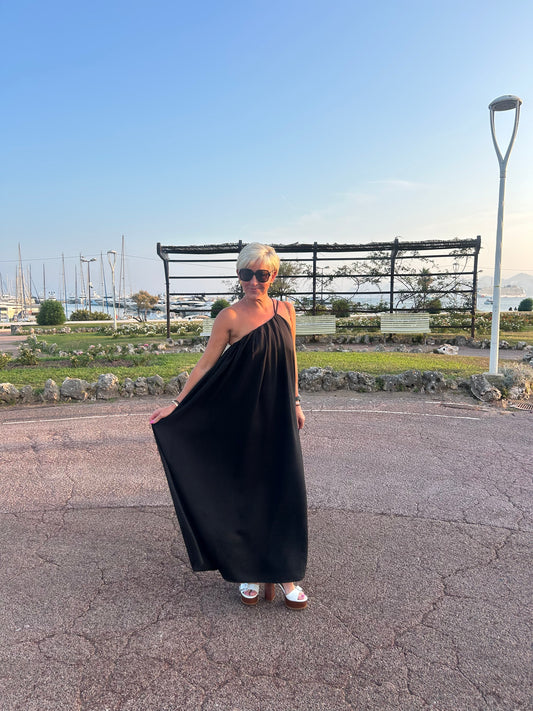 Asymmetrical Black Maxi Dress